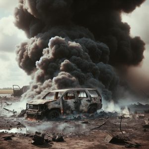 Vehicle fire aftermath scene