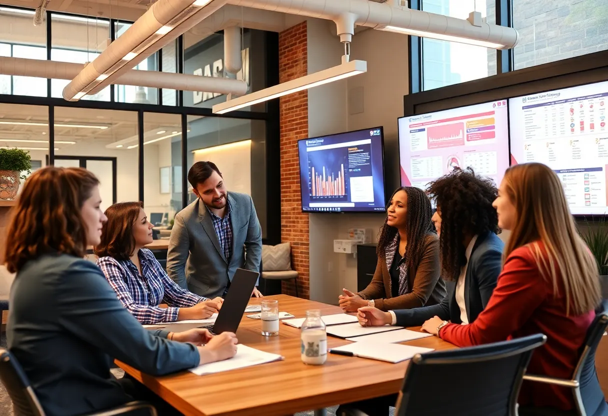 Team collaboration in a modern Denver marketing office