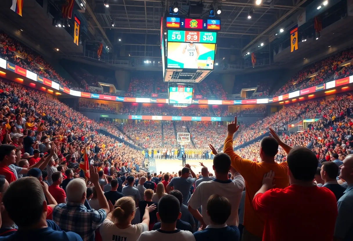 Celebration of A’ja Wilson's jersey retirement in Columbia with fans cheering.