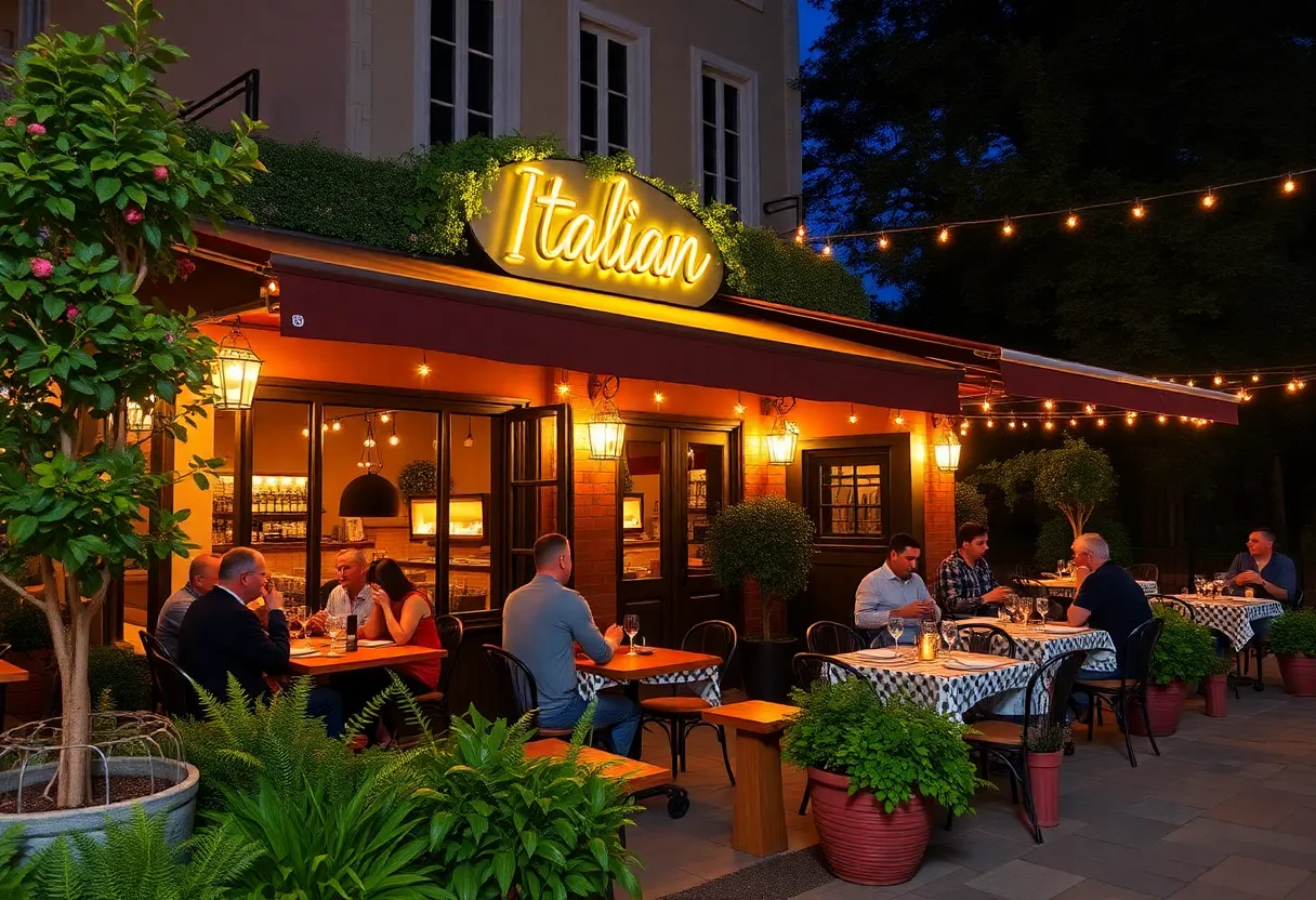 Outdoor dining area of Crave Italian Oven and Bar in Myrtle Beach