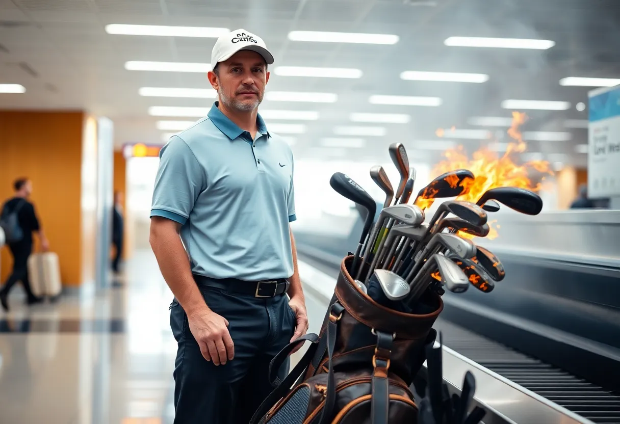 Burned golf clubs of a Florida golfer at the airport