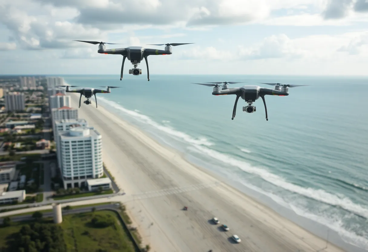 Drones hovering over Myrtle Beach during daytime