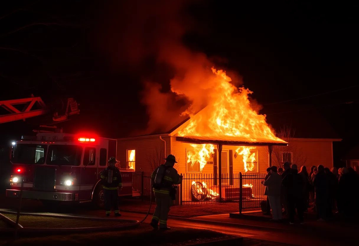 Firefighters extinguishing fire at a residential structure in Charleston