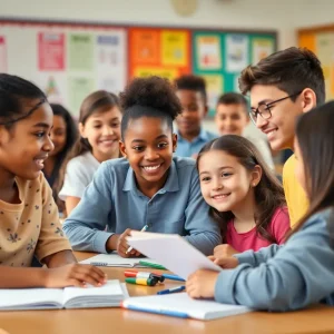 Students actively participating in a classroom discussion.