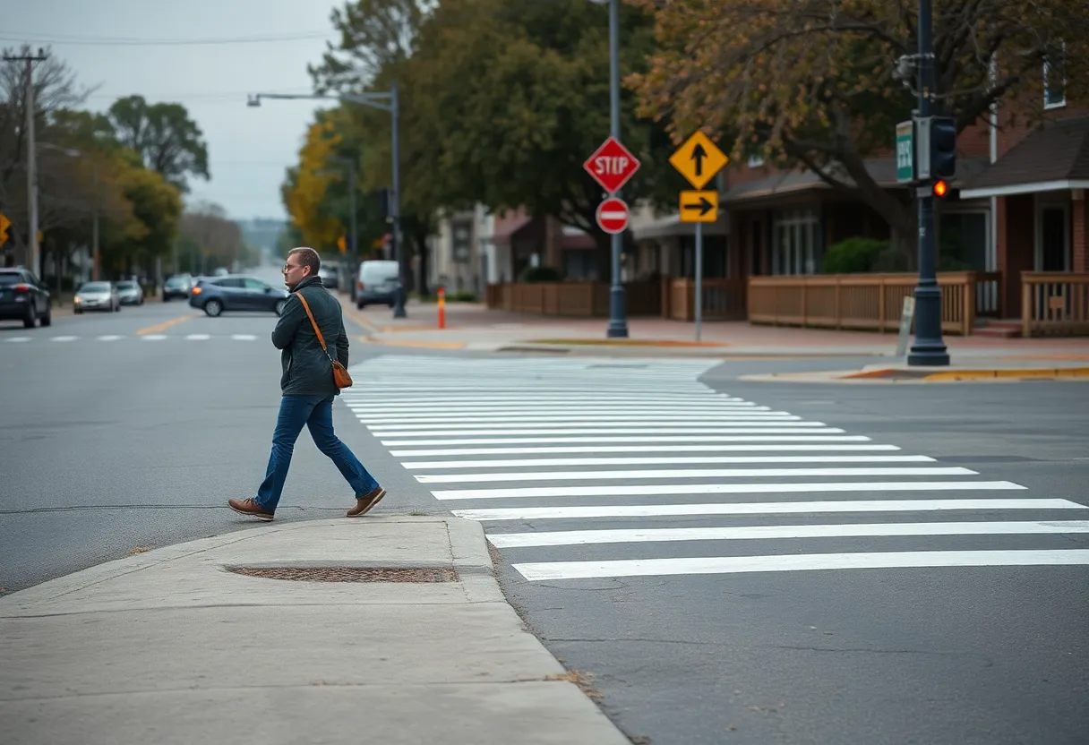 Street scene in Conway focusing on a pedestrian crosswalk