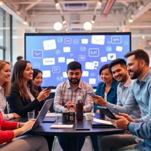 Businesses collaborating using cross-promotion in digital marketing