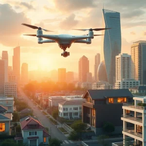 A visualization of future real estate trends with technology and modern homes.