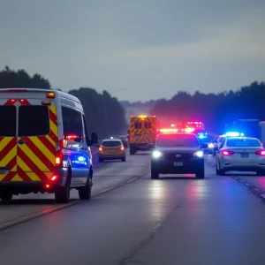 Emergency responders at a traffic accident scene in Horry County