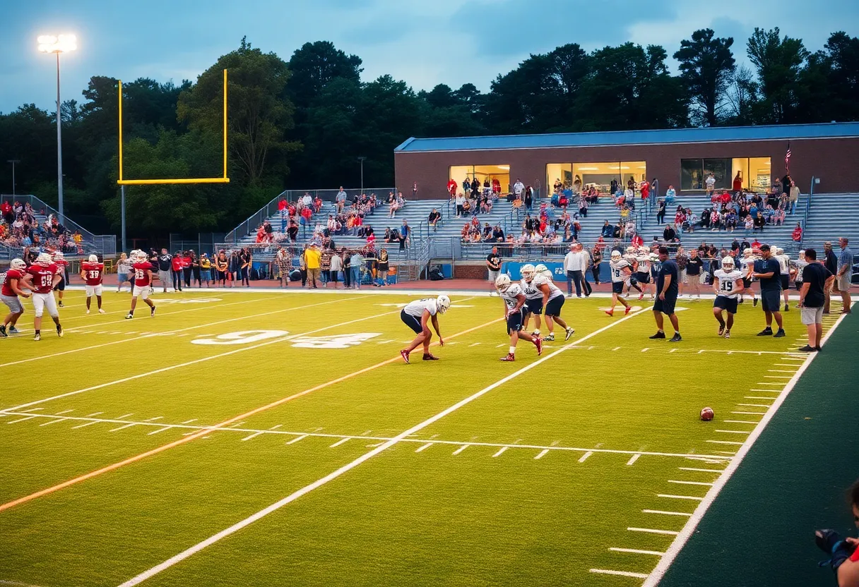 Football practice at Huntington High School