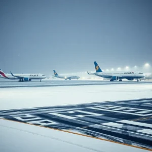 Snow covered Myrtle Beach International Airport runway