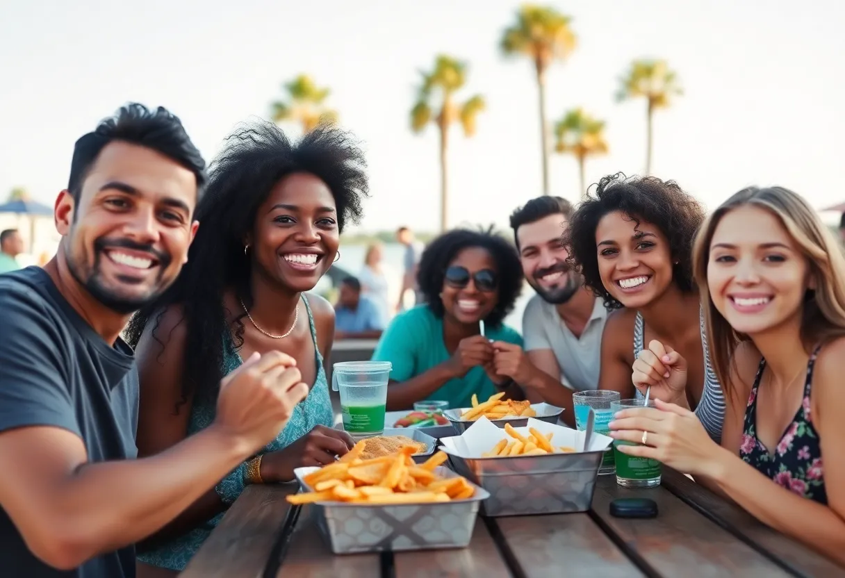 Group of friends enjoying fast food in Myrtle Beach