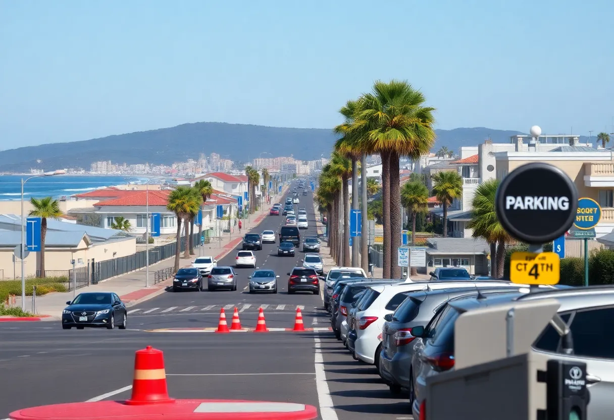 Myrtle Beach streets with parking meters and signage