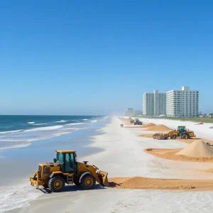 Construction equipment on Myrtle Beach during the renourishment project