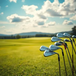 A collection of PXG Wildcat golf clubs displayed on a golf course.