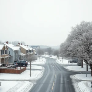 Snow-covered Conway South Carolina during winter storm