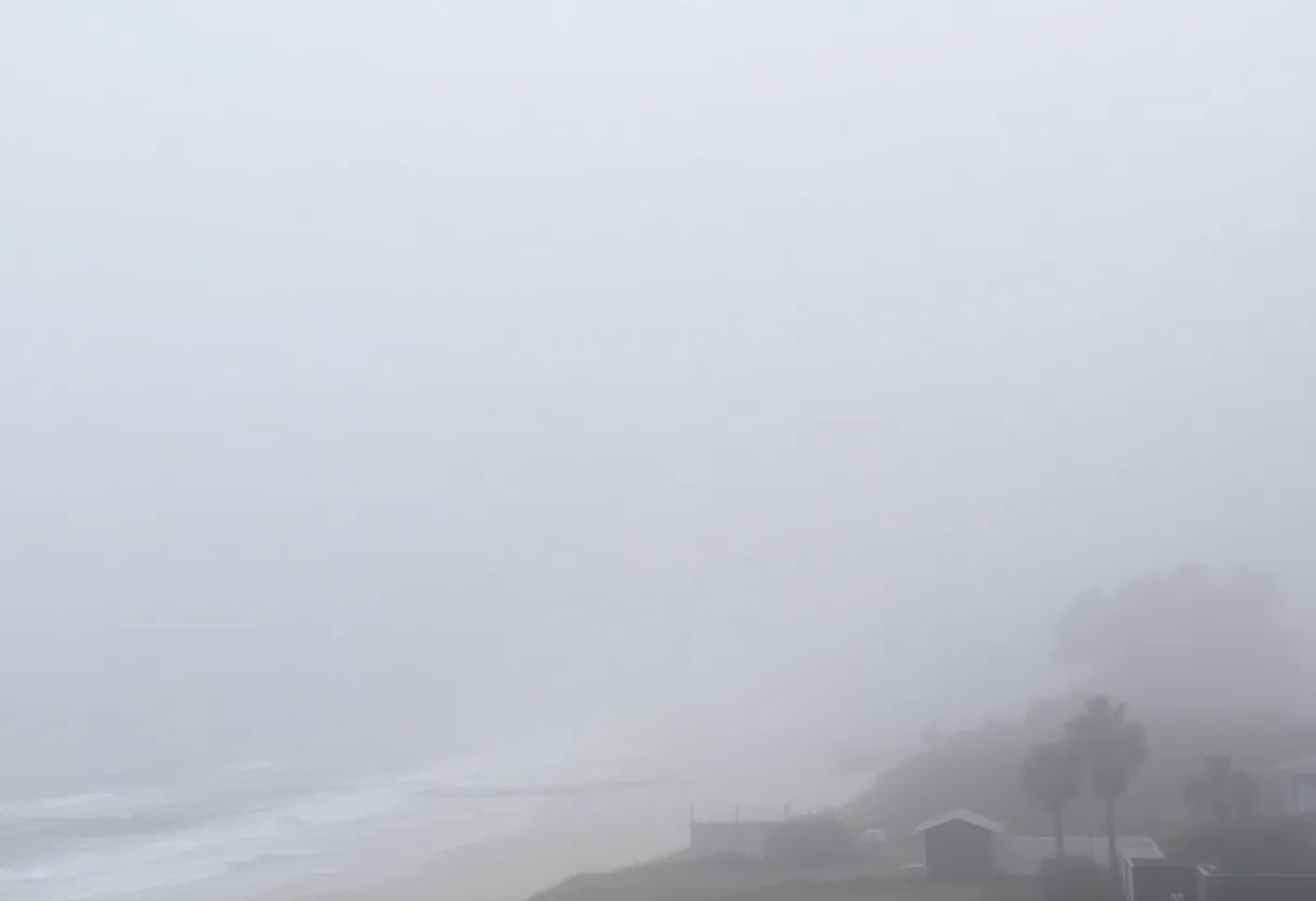 Dense fog covering the coastal regions of North Carolina