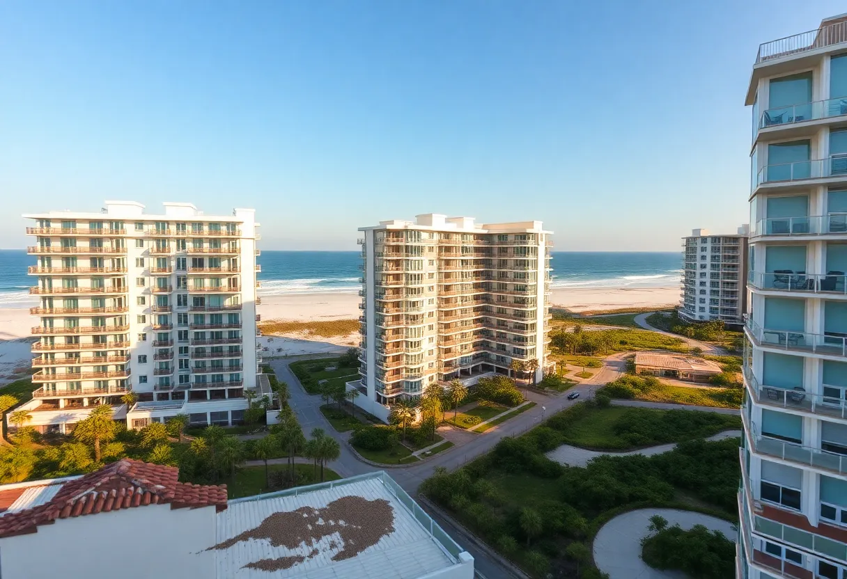 Luxury apartment buildings in Myrtle Beach overlooking the beach