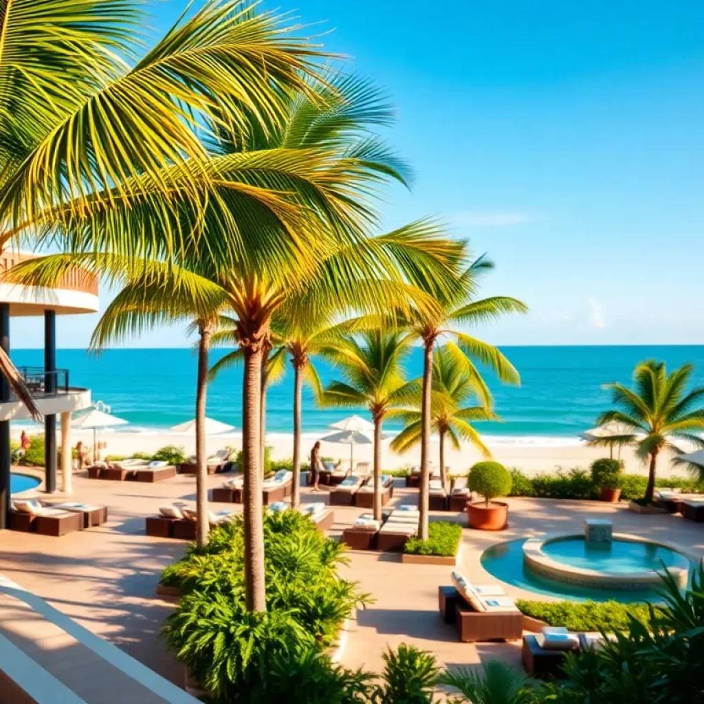 A stunning view of Mar-a-Lago Club surrounded by palm trees and ocean