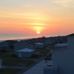 View of Myrtle Beach rental properties during sunset