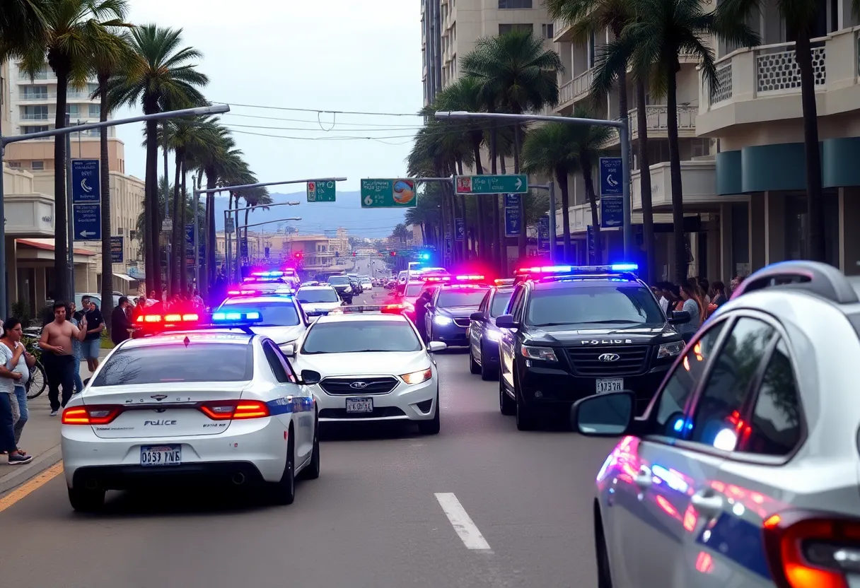 Police vehicles on Ocean Boulevard after a high-speed chase