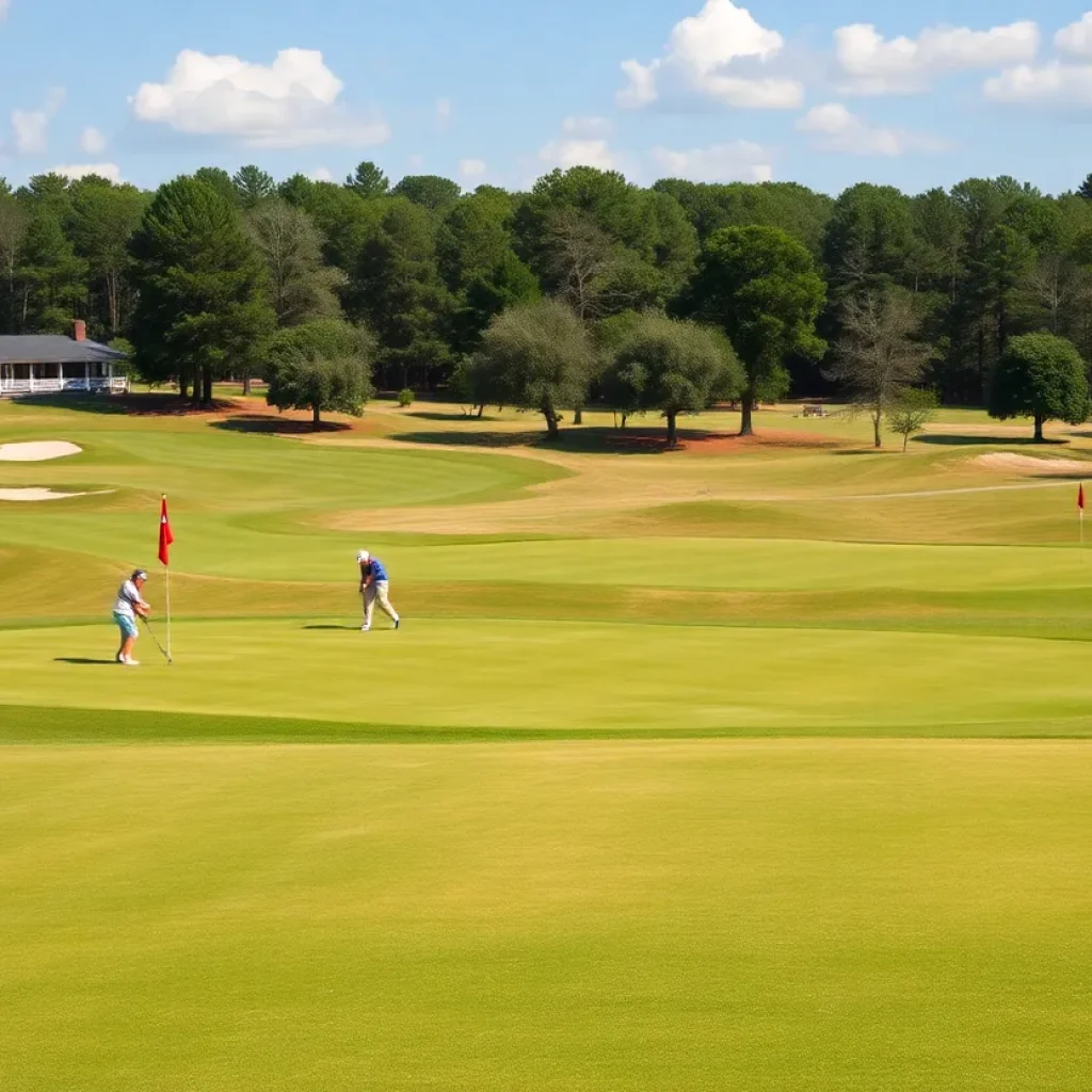Golfers playing on a lush public golf course in Georgia
