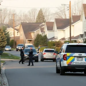 Law enforcement agents conducting a search in a suburban neighborhood