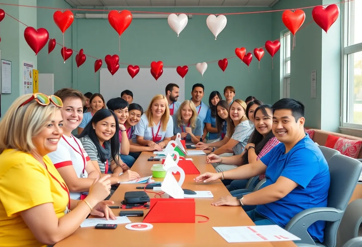 Community members participating in a Valentine's Day blood drive