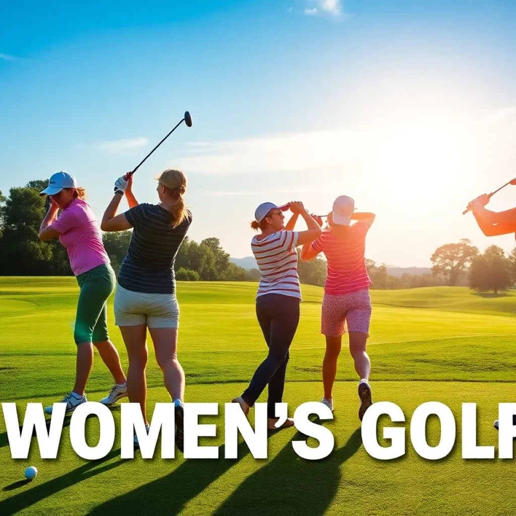 Diverse women golfers playing on a beautiful golf course.