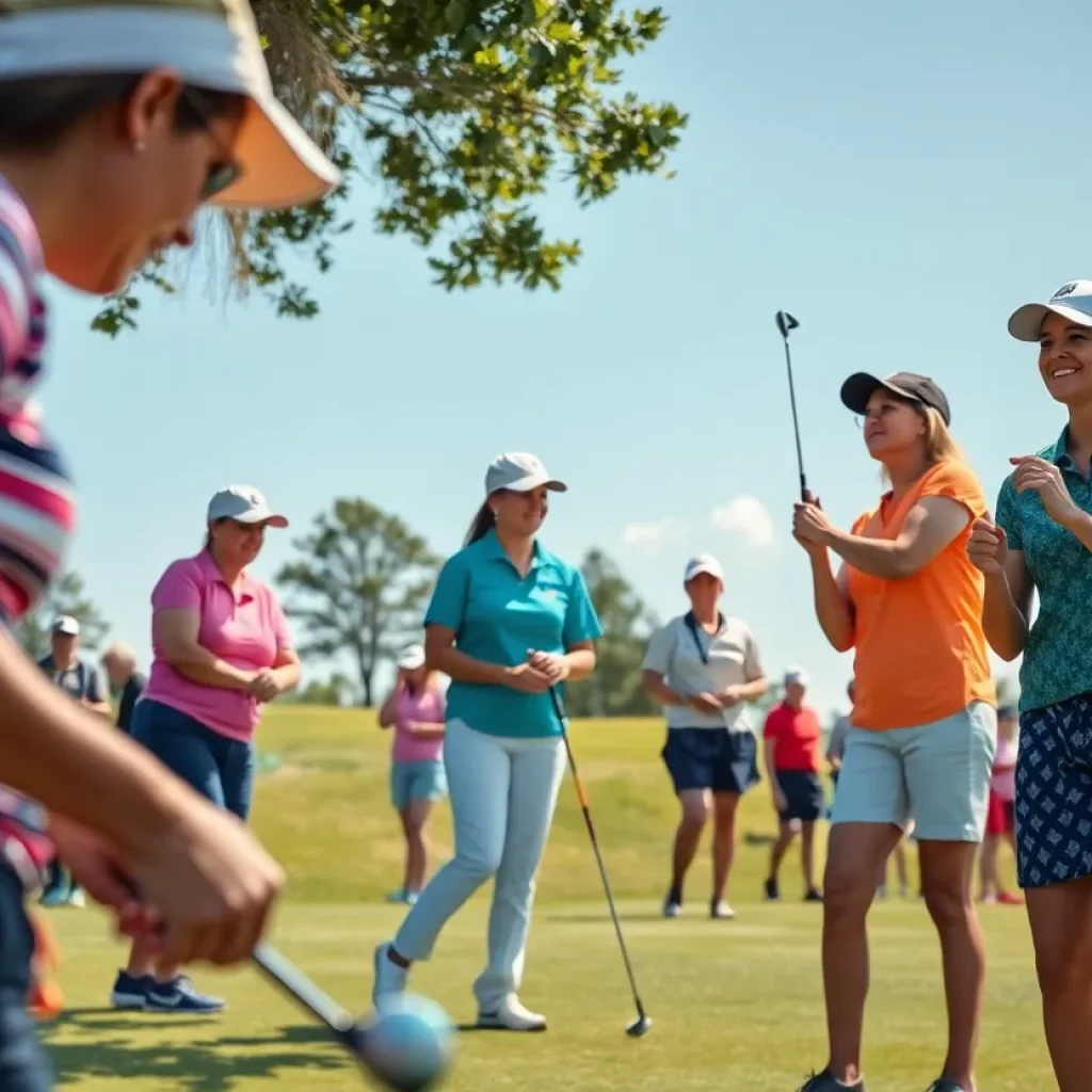Women golfers competing in a tournament