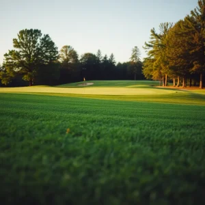 Close up of a beautiful golf course with lush greenery