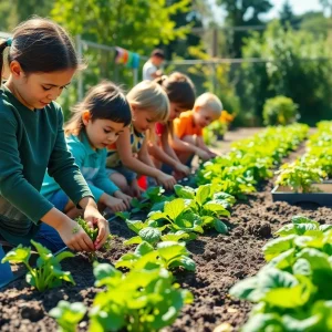 Children planting in a community garden.