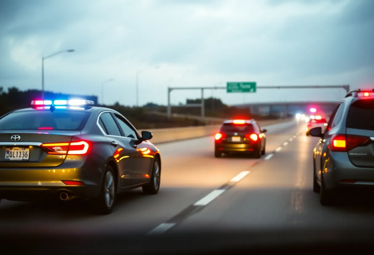 Dramatic scene of a road rage incident with police lights