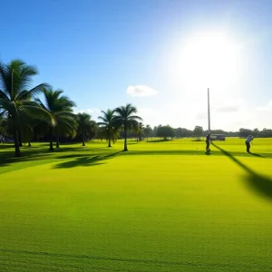 A picturesque golf course in Orlando featuring green fairways and blue skies