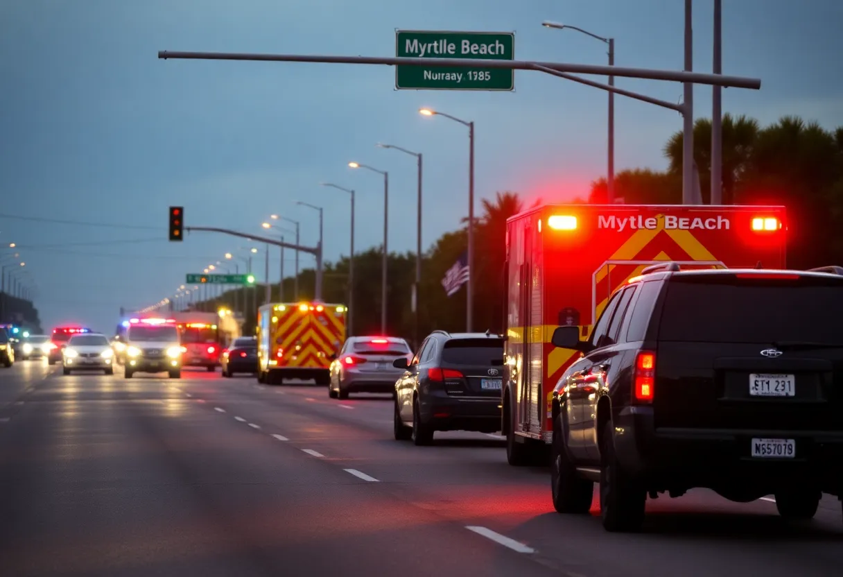 Emergency vehicles at the scene of a tragic accident in Myrtle Beach