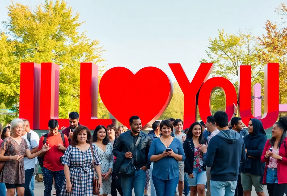 Large sculpture of 'I Love You' in American Sign Language located in downtown Myrtle Beach.