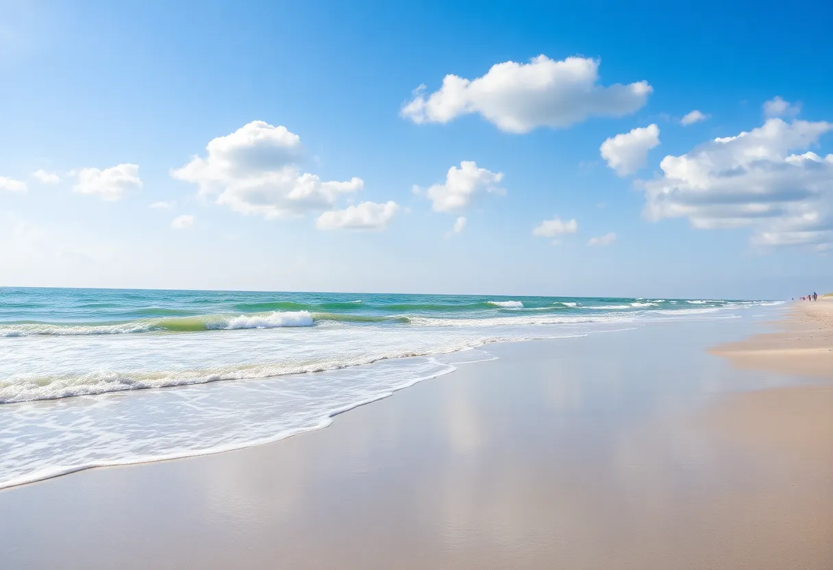 A scenic view of Myrtle Beach with a clear sky and gentle waves