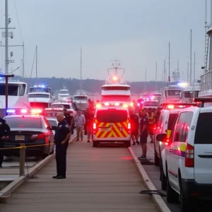 Police and ambulances at Little River boat dock after shooting incident