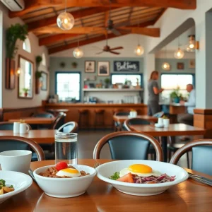Interior of the Golden Bites Brunchery showcasing breakfast dishes