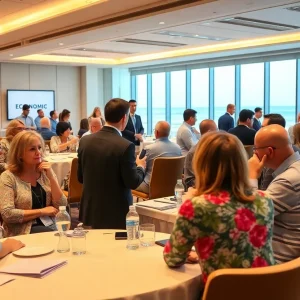 Conference attendees engaged in discussions at the Myrtle Beach Economic Development event.