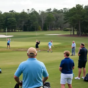 Golfers participating in a charity golf tournament at Myrtle Beach
