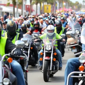 Crowd and motorcycles at Myrtle Beach rally