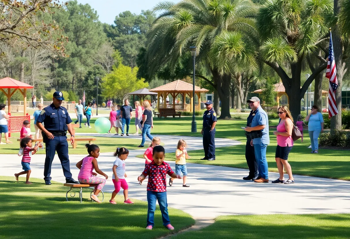 Children playing in a Myrtle Beach park with police engagement.