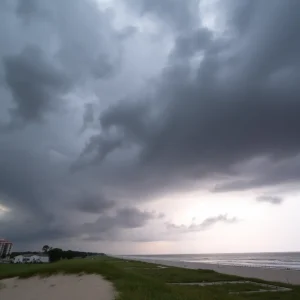 Thunderstorm clouds over Myrtle Beach with lightning