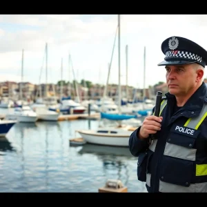 North Myrtle Beach police officer preparing for service at the marina