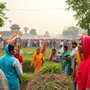 A collage showing community programs and protests in India