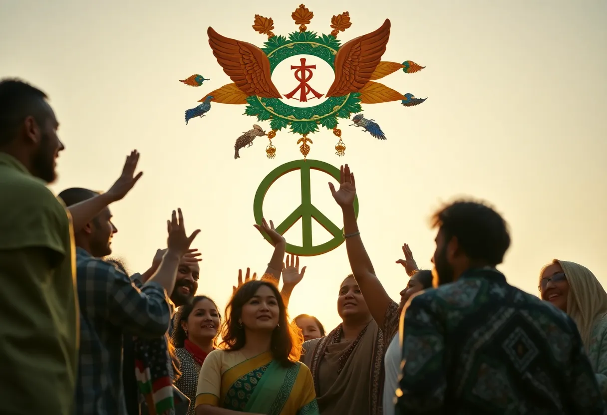 Gathering of diverse communities symbolizing unity and peace