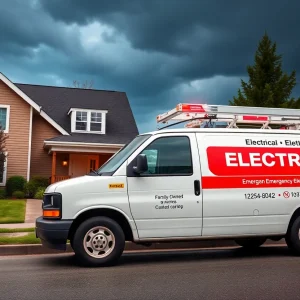 Wired LLC van providing emergency electrical services in stormy weather