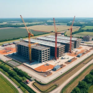 Aerial view of AESC battery factory site