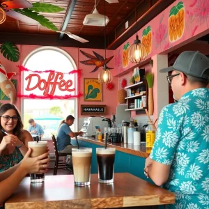 Interior of Bad Ass Coffee store with customers