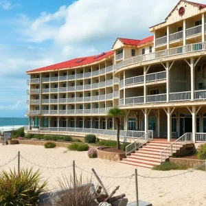 A closed Beach House Golf and Racquet Club on the oceanfront